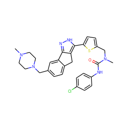 CN1CCN(Cc2ccc3c(c2)-c2n[nH]c(-c4ccc(CN(C)C(=O)Nc5ccc(Cl)cc5)s4)c2C3)CC1 ZINC000036338827