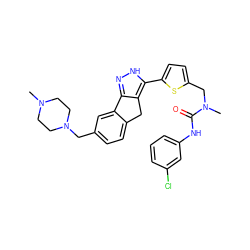 CN1CCN(Cc2ccc3c(c2)-c2n[nH]c(-c4ccc(CN(C)C(=O)Nc5cccc(Cl)c5)s4)c2C3)CC1 ZINC000036338822