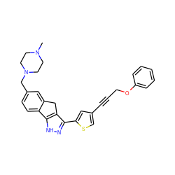 CN1CCN(Cc2ccc3c(c2)Cc2c(-c4cc(C#CCOc5ccccc5)cs4)n[nH]c2-3)CC1 ZINC000028641401