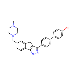 CN1CCN(Cc2ccc3c(c2)Cc2c(-c4ccc(-c5ccc(O)cc5)cc4)n[nH]c2-3)CC1 ZINC000028822252