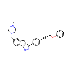 CN1CCN(Cc2ccc3c(c2)Cc2c(-c4ccc(C#CCOc5ccccc5)cc4)n[nH]c2-3)CC1 ZINC000028641413