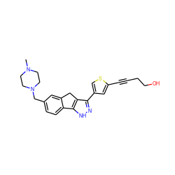 CN1CCN(Cc2ccc3c(c2)Cc2c(-c4csc(C#CCCO)c4)n[nH]c2-3)CC1 ZINC000028641583