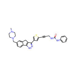 CN1CCN(Cc2ccc3c(c2)Cc2c(-c4csc(C#CCNC(=O)Nc5ccccc5)c4)n[nH]c2-3)CC1 ZINC000028642611