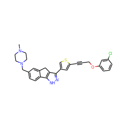 CN1CCN(Cc2ccc3c(c2)Cc2c(-c4csc(C#CCOc5cccc(Cl)c5)c4)n[nH]c2-3)CC1 ZINC000028641970