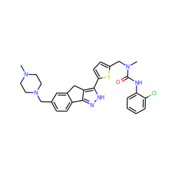 CN1CCN(Cc2ccc3c(c2)Cc2c-3n[nH]c2-c2ccc(CN(C)C(=O)Nc3ccccc3Cl)s2)CC1 ZINC000036338851