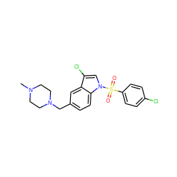 CN1CCN(Cc2ccc3c(c2)c(Cl)cn3S(=O)(=O)c2ccc(Cl)cc2)CC1 ZINC000071294843