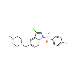 CN1CCN(Cc2ccc3c(c2)c(Cl)cn3S(=O)(=O)c2ccc(F)cc2)CC1 ZINC000043196752