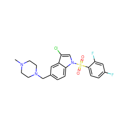 CN1CCN(Cc2ccc3c(c2)c(Cl)cn3S(=O)(=O)c2ccc(F)cc2F)CC1 ZINC000043196754