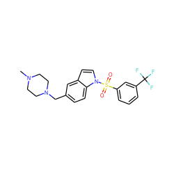 CN1CCN(Cc2ccc3c(ccn3S(=O)(=O)c3cccc(C(F)(F)F)c3)c2)CC1 ZINC000071282347