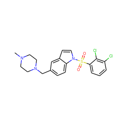 CN1CCN(Cc2ccc3c(ccn3S(=O)(=O)c3cccc(Cl)c3Cl)c2)CC1 ZINC000071280459