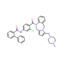 CN1CCN(Cc2ccc3n2Cc2ccccc2N(C(=O)c2ccc(NC(=O)c4ccccc4-c4ccccc4)cc2Cl)C3)CC1 ZINC000027871516