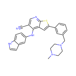 CN1CCN(Cc2cccc(-c3cc4c(Nc5ccc6[nH]ccc6c5)c(C#N)cnc4s3)c2)CC1 ZINC000029046446