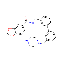 CN1CCN(Cc2cccc(-c3cccc(CNC(=O)c4ccc5c(c4)OCO5)c3)c2)CC1 ZINC000040953000