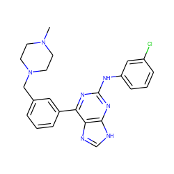 CN1CCN(Cc2cccc(-c3nc(Nc4cccc(Cl)c4)nc4[nH]cnc34)c2)CC1 ZINC000084616845