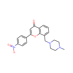 CN1CCN(Cc2cccc3c(=O)cc(-c4ccc([N+](=O)[O-])cc4)oc23)CC1 ZINC000103170035