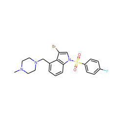 CN1CCN(Cc2cccc3c2c(Br)cn3S(=O)(=O)c2ccc(F)cc2)CC1 ZINC000095558166