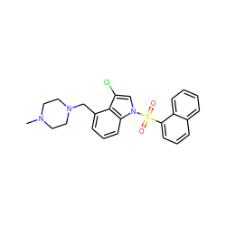 CN1CCN(Cc2cccc3c2c(Cl)cn3S(=O)(=O)c2cccc3ccccc23)CC1 ZINC000095558420