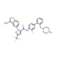 CN1CCN(Cc2ccccc2-c2ccc(NC(=O)c3cc(C(F)(F)F)nn3-c3ccc4onc(N)c4c3)c(F)c2)CC1 ZINC000023358213