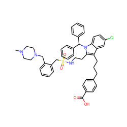 CN1CCN(Cc2ccccc2CS(=O)(=O)NCCc2c(CCCc3ccc(C(=O)O)cc3)c3cc(Cl)ccc3n2C(c2ccccc2)c2ccccc2)CC1 ZINC000095541614