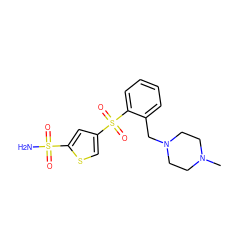 CN1CCN(Cc2ccccc2S(=O)(=O)c2csc(S(N)(=O)=O)c2)CC1 ZINC000022935657