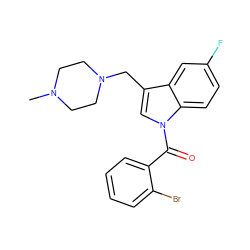 CN1CCN(Cc2cn(C(=O)c3ccccc3Br)c3ccc(F)cc23)CC1 ZINC001772604914