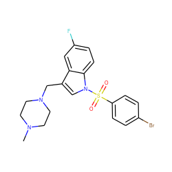 CN1CCN(Cc2cn(S(=O)(=O)c3ccc(Br)cc3)c3ccc(F)cc23)CC1 ZINC001772656435