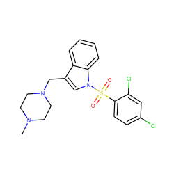 CN1CCN(Cc2cn(S(=O)(=O)c3ccc(Cl)cc3Cl)c3ccccc23)CC1 ZINC001772631691