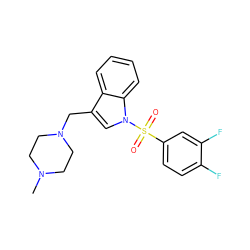 CN1CCN(Cc2cn(S(=O)(=O)c3ccc(F)c(F)c3)c3ccccc23)CC1 ZINC001772618793