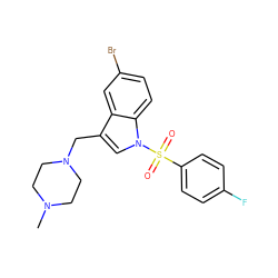 CN1CCN(Cc2cn(S(=O)(=O)c3ccc(F)cc3)c3ccc(Br)cc23)CC1 ZINC000114896116