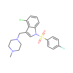 CN1CCN(Cc2cn(S(=O)(=O)c3ccc(F)cc3)c3cccc(Cl)c23)CC1 ZINC001772585965