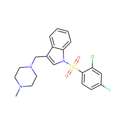 CN1CCN(Cc2cn(S(=O)(=O)c3ccc(F)cc3Cl)c3ccccc23)CC1 ZINC001772615692