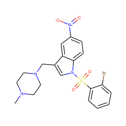 CN1CCN(Cc2cn(S(=O)(=O)c3ccccc3Br)c3ccc([N+](=O)[O-])cc23)CC1 ZINC000038944398