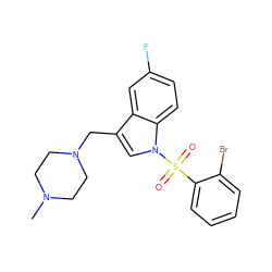 CN1CCN(Cc2cn(S(=O)(=O)c3ccccc3Br)c3ccc(F)cc23)CC1 ZINC001772596991