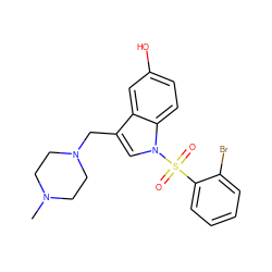 CN1CCN(Cc2cn(S(=O)(=O)c3ccccc3Br)c3ccc(O)cc23)CC1 ZINC001772640904