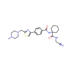 CN1CCN(Cc2nc(-c3ccc(C(=O)NC4(C(=O)NCC#N)CCCCC4)cc3)cs2)CC1 ZINC000022935244