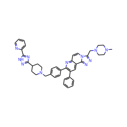 CN1CCN(Cc2nnc3c4cc(-c5ccccc5)c(-c5ccc(CN6CCC(c7n[nH]c(-c8ccccn8)n7)CC6)cc5)nc4ccn23)CC1 ZINC000049832887