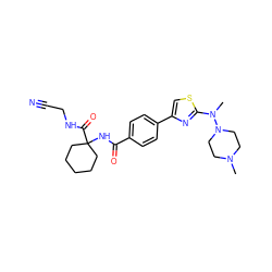 CN1CCN(N(C)c2nc(-c3ccc(C(=O)NC4(C(=O)NCC#N)CCCCC4)cc3)cs2)CC1 ZINC000013676387