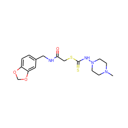 CN1CCN(NC(=S)SCC(=O)NCc2ccc3c(c2)OCO3)CC1 ZINC001772580414