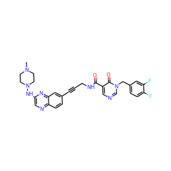 CN1CCN(Nc2cnc3ccc(C#CCNC(=O)c4cncn(Cc5ccc(F)c(F)c5)c4=O)cc3n2)CC1 ZINC000096176148