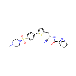 CN1CCN(S(=O)(=O)c2ccc(-c3ccc(C[C@@H](C#N)NC(=O)[C@H]4N[C@@H]5CC[C@H]4C5)s3)cc2)CC1 ZINC000169708982