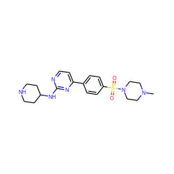 CN1CCN(S(=O)(=O)c2ccc(-c3ccnc(NC4CCNCC4)n3)cc2)CC1 ZINC000071296284