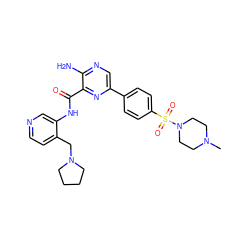 CN1CCN(S(=O)(=O)c2ccc(-c3cnc(N)c(C(=O)Nc4cnccc4CN4CCCC4)n3)cc2)CC1 ZINC000095574675