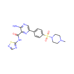 CN1CCN(S(=O)(=O)c2ccc(-c3cnc(N)c(C(=O)Nc4ncns4)n3)cc2)CC1 ZINC000095574039