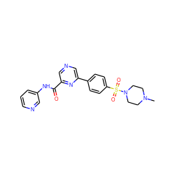 CN1CCN(S(=O)(=O)c2ccc(-c3cncc(C(=O)Nc4cccnc4)n3)cc2)CC1 ZINC000095572809