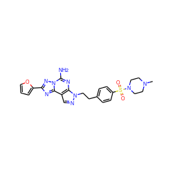 CN1CCN(S(=O)(=O)c2ccc(CCn3ncc4c3nc(N)n3nc(-c5ccco5)nc43)cc2)CC1 ZINC000013471750