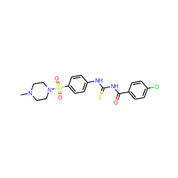 CN1CCN(S(=O)(=O)c2ccc(NC(=S)NC(=O)c3ccc(Cl)cc3)cc2)CC1 ZINC000035681041