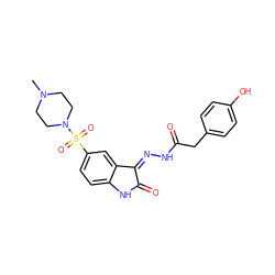 CN1CCN(S(=O)(=O)c2ccc3c(c2)/C(=N/NC(=O)Cc2ccc(O)cc2)C(=O)N3)CC1 ZINC000072179522