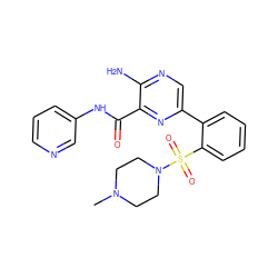 CN1CCN(S(=O)(=O)c2ccccc2-c2cnc(N)c(C(=O)Nc3cccnc3)n2)CC1 ZINC000095576371