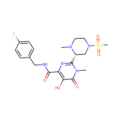 CN1CCN(S(C)(=O)=O)C[C@@H]1c1nc(C(=O)NCc2ccc(F)cc2)c(O)c(=O)n1C ZINC000014979306