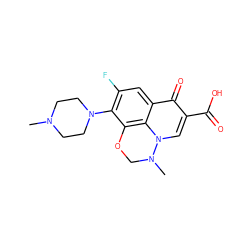 CN1CCN(c2c(F)cc3c(=O)c(C(=O)O)cn4c3c2OCN4C)CC1 ZINC000000537947